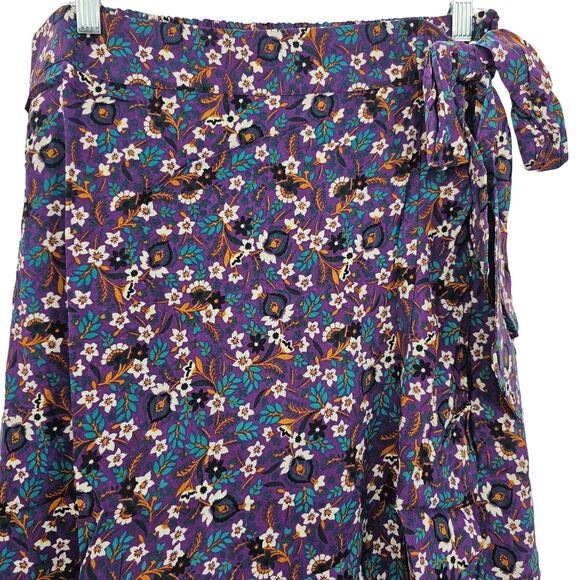 Band Of The Free Womans size L Linaelle Purple Ditzy Floral Wrap Midi Skirt NEW - Picture 2 of 8